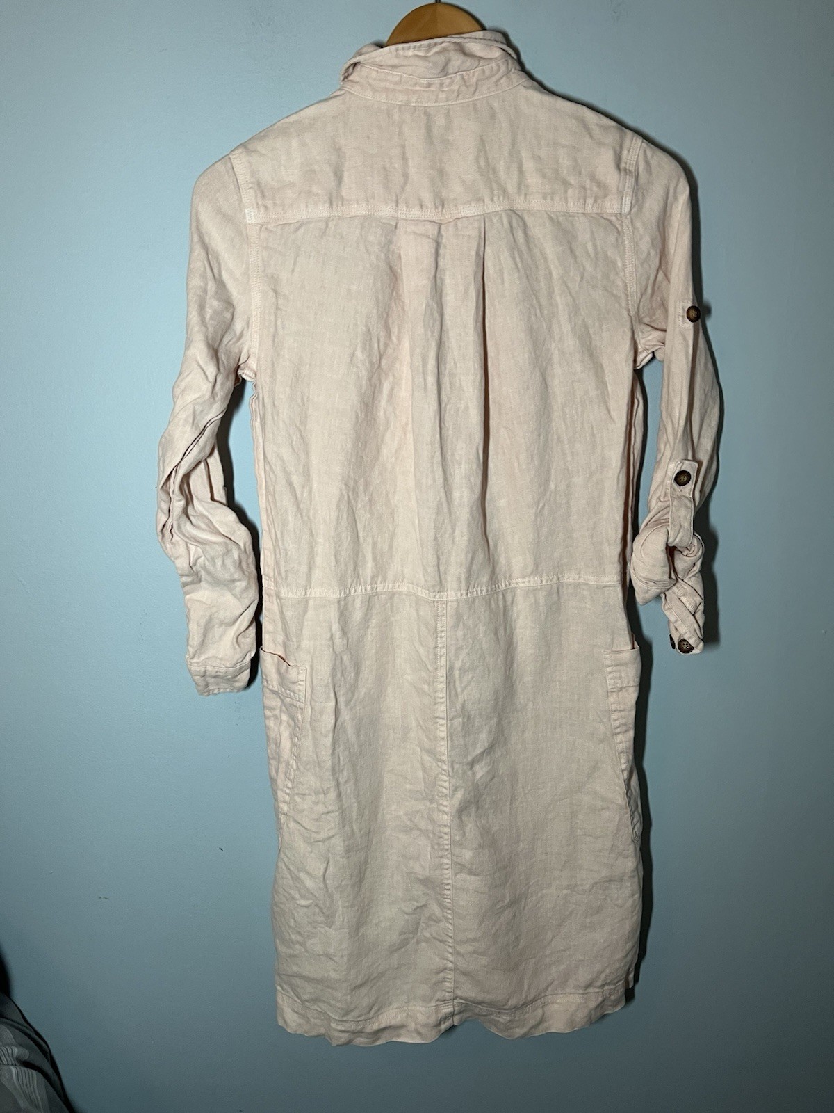 Wrap London Shirt Dress Buttons Pockets Pink Peachy Coastal Lagenlook Linen Sz 2