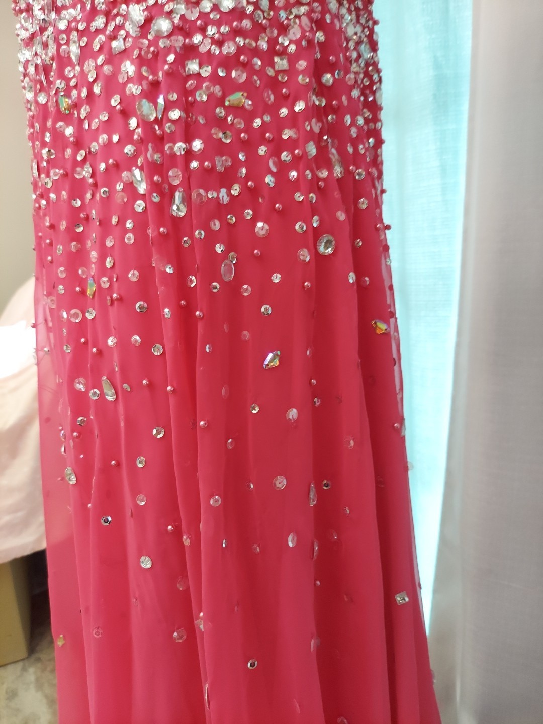**Morilee Sz20 Fushia Pink Dropgem Design Strap Option Prom Dress**gem Sequin**