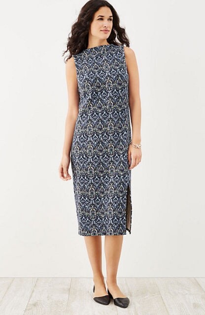 J. Jill – LP – NEW Very Pretty Printed Crinkle-Knit Midi Dress – NWT RARE!