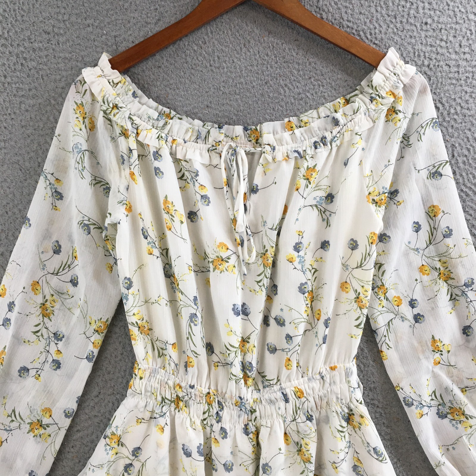 Pookie & Sebastian Ruffled Mini Dress Womens Small Off Shoulder Floral White