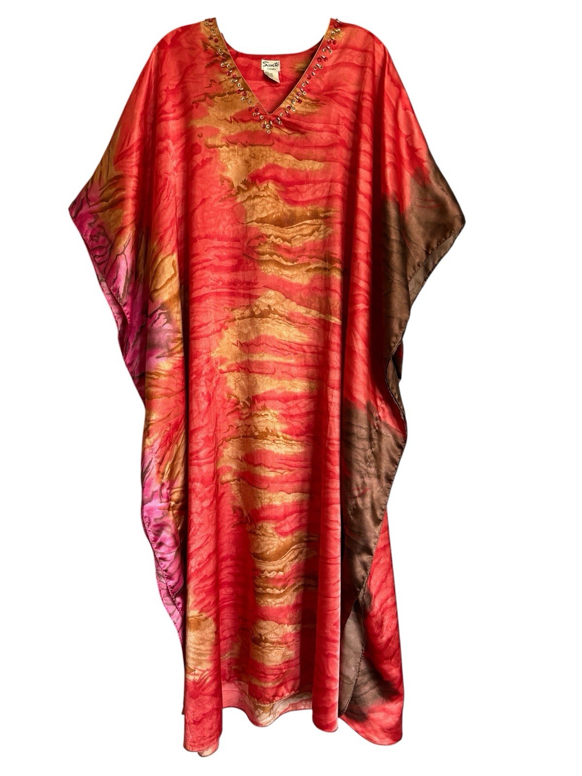 VTG SANTE CLASSICS Women’s Colorful Kaftan Maxi Dress One Size Orange Red