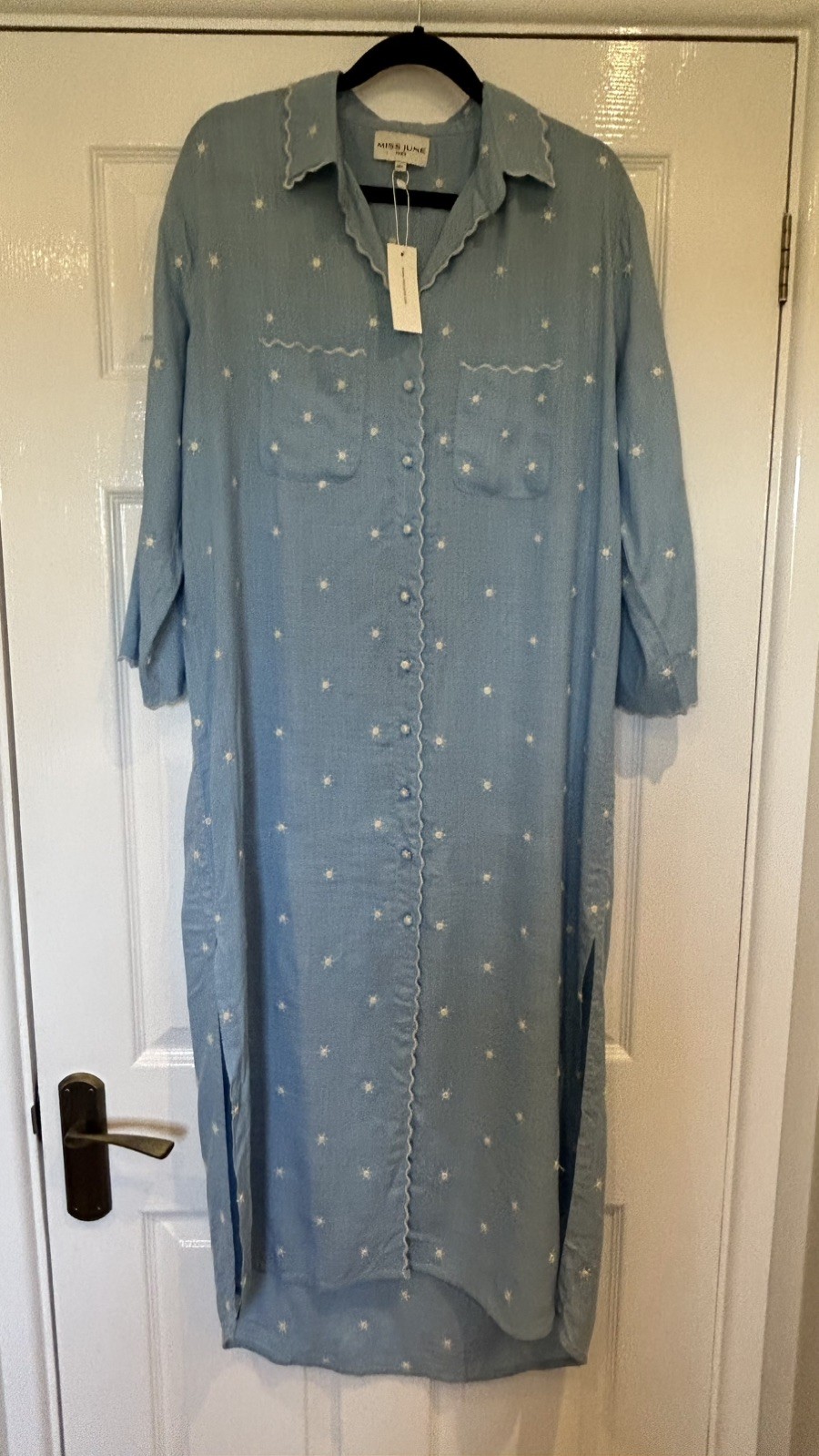 Bnwt Miss June Paris Ginna Blue Maxi Dress With White Embroidered Stars Size M/L