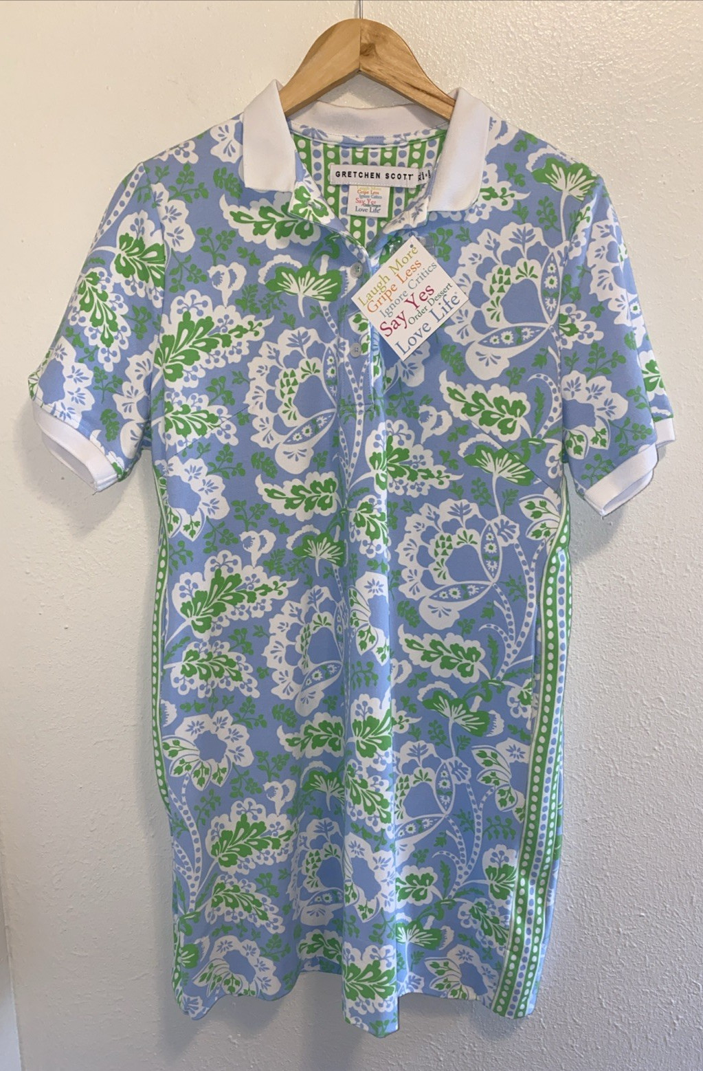 Gretchen Scott Shirt Dress Blue Green Floral Serve It up Short Sleeve Sz XL NWT