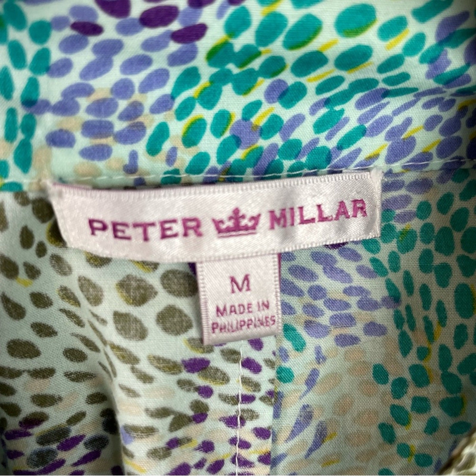 Peter Millar Purple Blue Abstract Print Long Sleeve Dress Medium