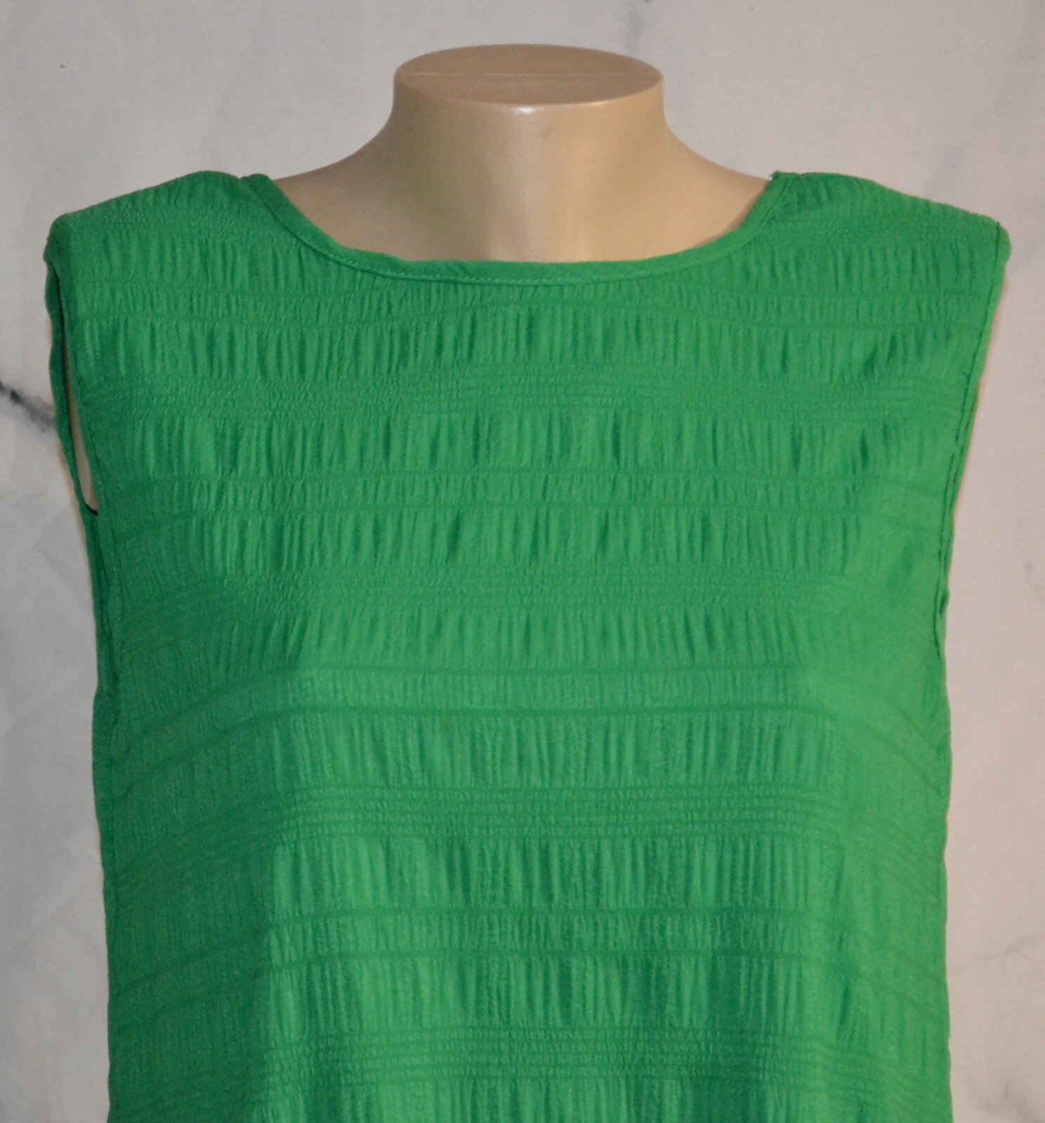 SHEIN Green Crinkle Stripe Sleeveless Tie Back Swing Dress 6 Unlined Ruffle Hem