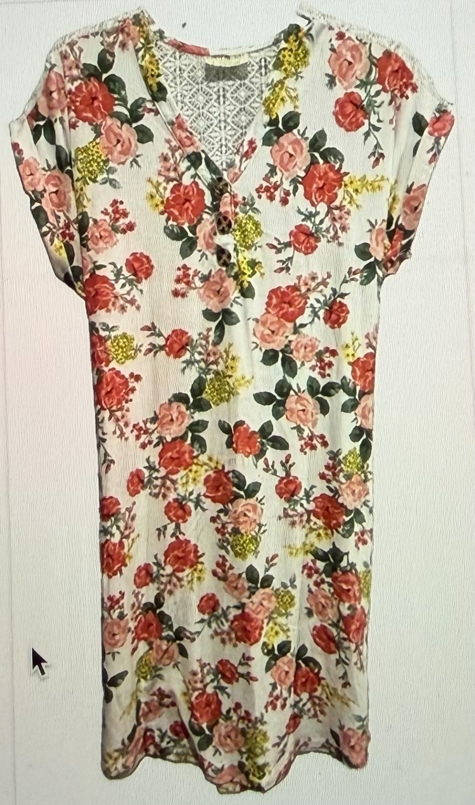 NWT Bobbie Brooks Women’s Small White Floral Dress V Neck Lace Back Waist Tie