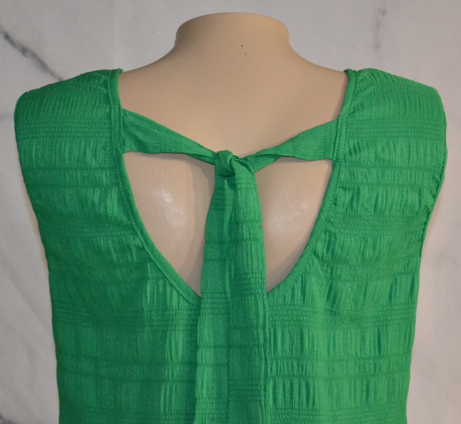 SHEIN Green Crinkle Stripe Sleeveless Tie Back Swing Dress 6 Unlined Ruffle Hem