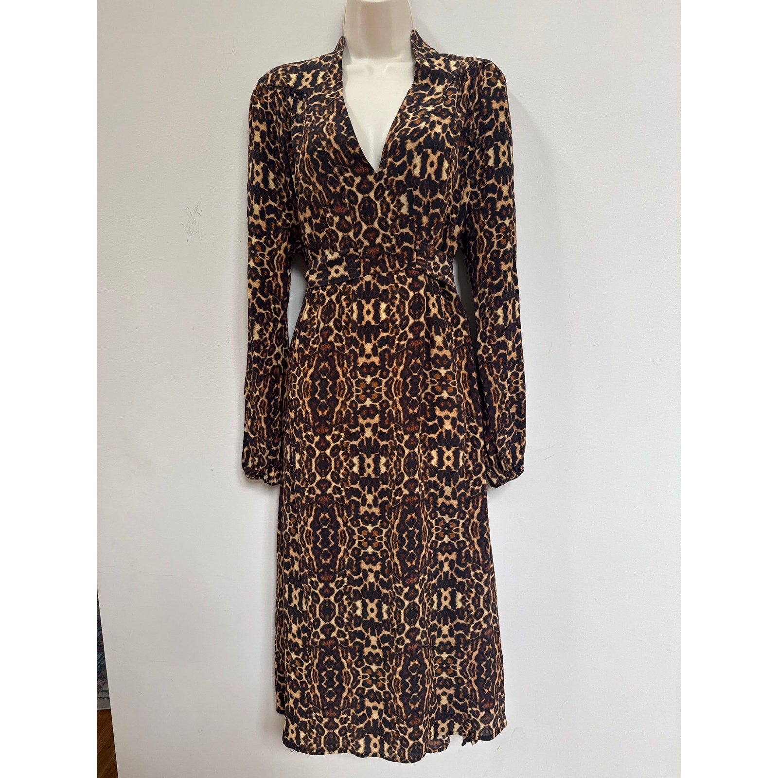 Figue Leopard Animal Print Long Sleeve Maxi Dress Size XL Boho Classic