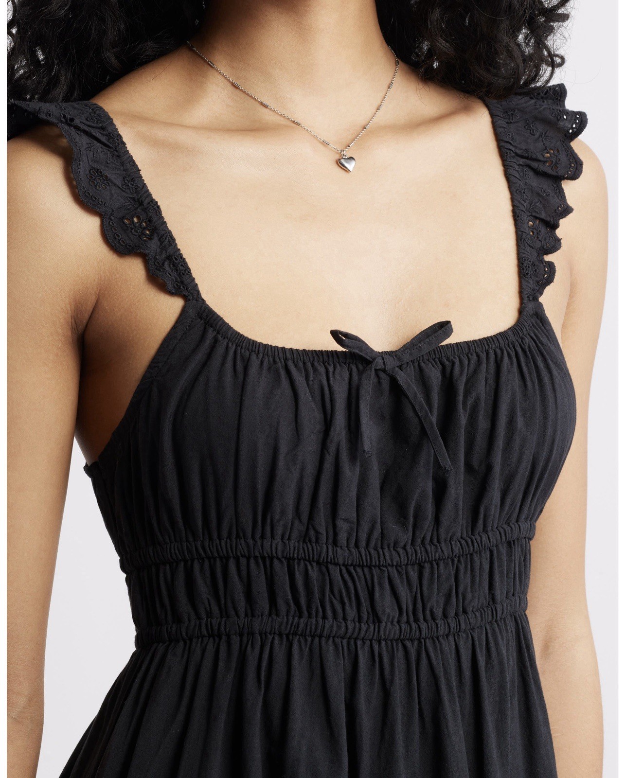 Nordstrom BP 100% Cotton Black Maxi Sundress w Eyelet Hem and Ruffled Straps. S