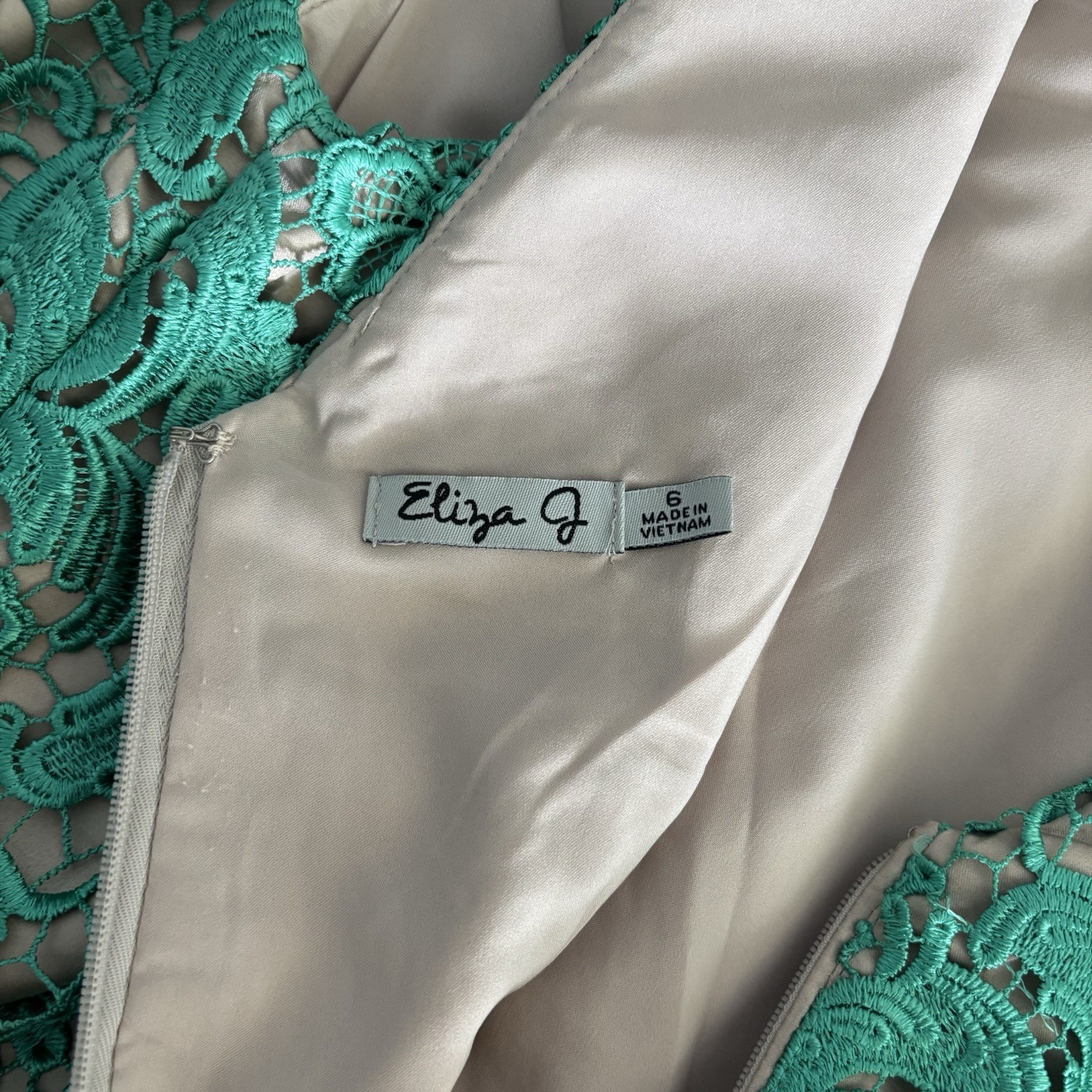 Eliza J Cap Sleeve Sheath Teal Green Lined Summer Cocktail Wedding Lace Dress 6