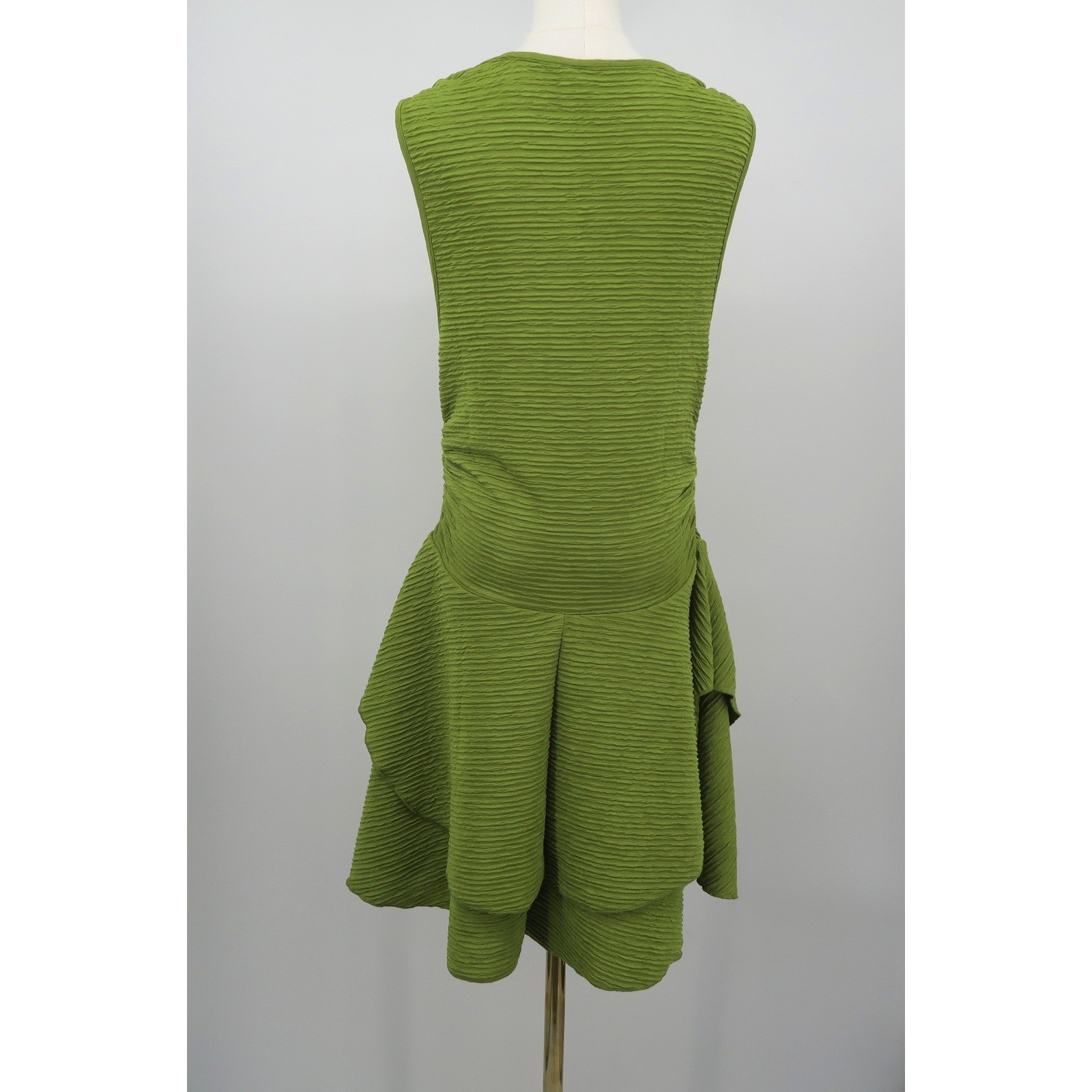 Micas Olive Green Textured Plisse Tiered Drop Waist Mini Dress 0XL