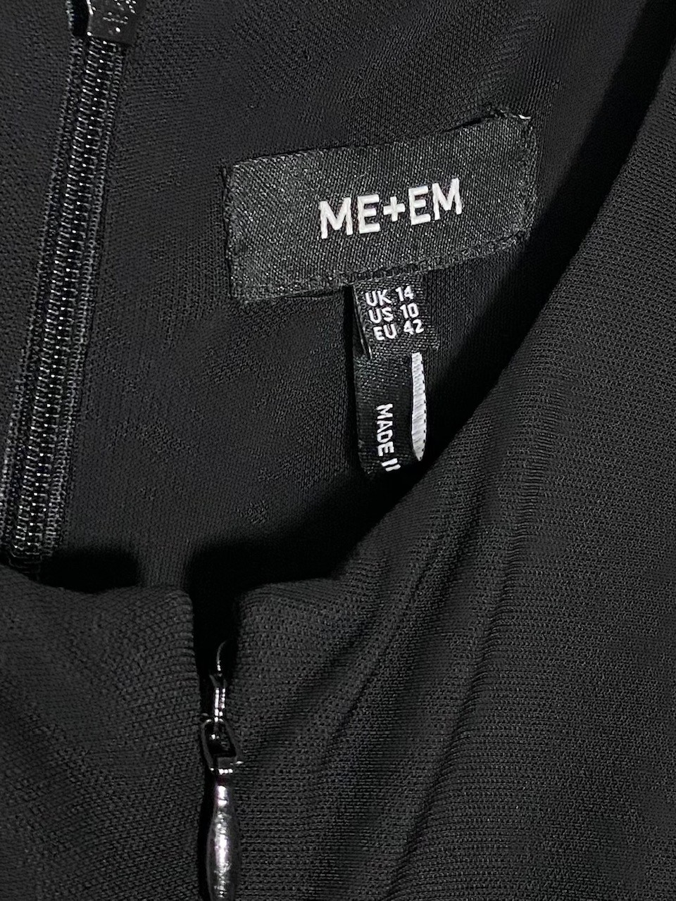ME+EM Black Fluid Crepe Jersey Ruched Zip Front & Back Midi Dress 10 US = 14UK