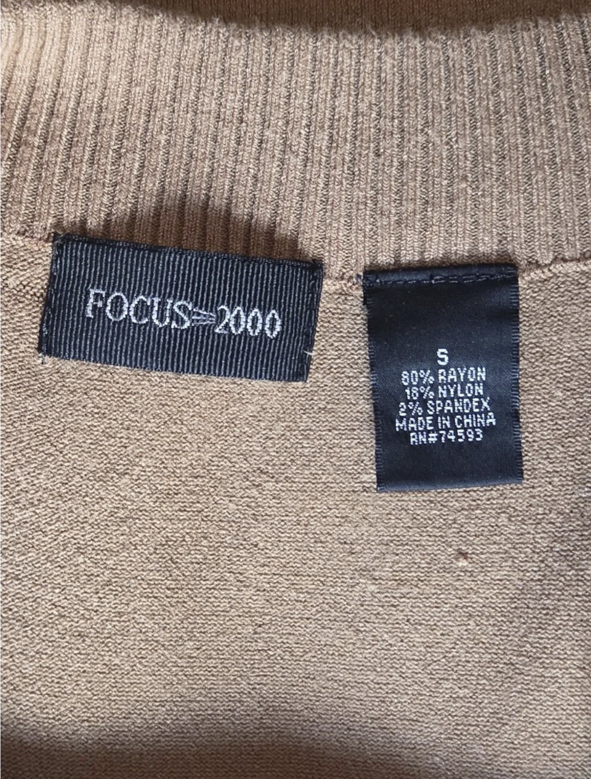 Focus 2000 Brown Knit Sweater Dresss Ribbed Neckline Size S