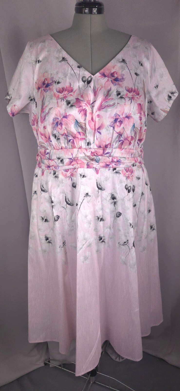 eShakti Dress Womens 1X 2X Pink Watercolor Floral Romantic Feminine Custom