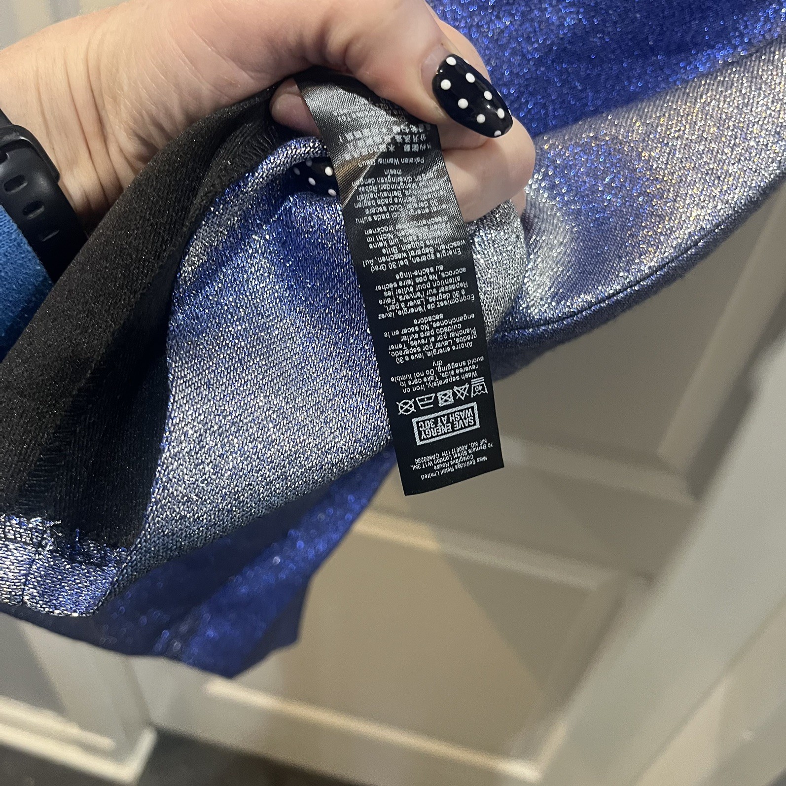 MISS SELFRIDGE – Size 6 UK – BLUE METALLISED SPARKLY cut out DRESS rrp was £55