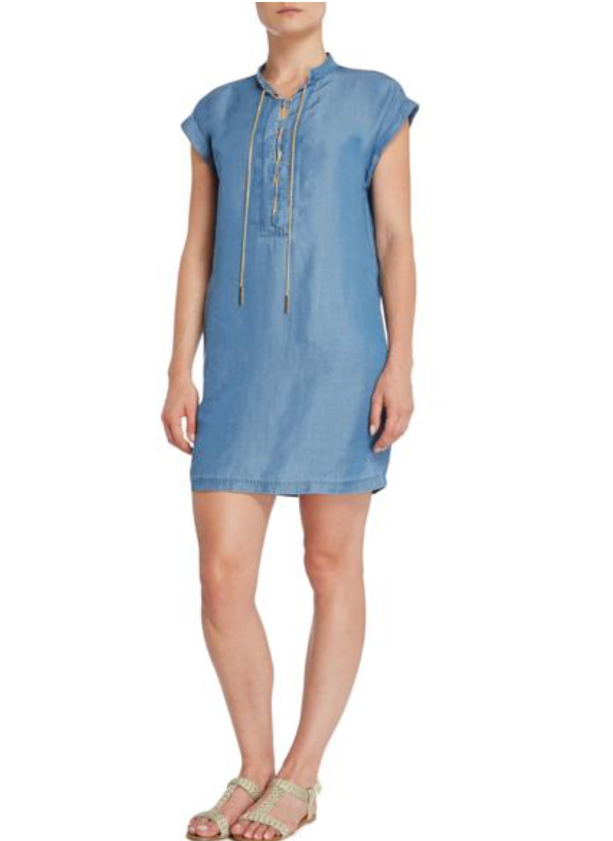MICHAEL KORS BLUE CHAMBRAY DENIM LACE-UP SHIFT DRESS SIZE LARGE RRP £175.00 VGC