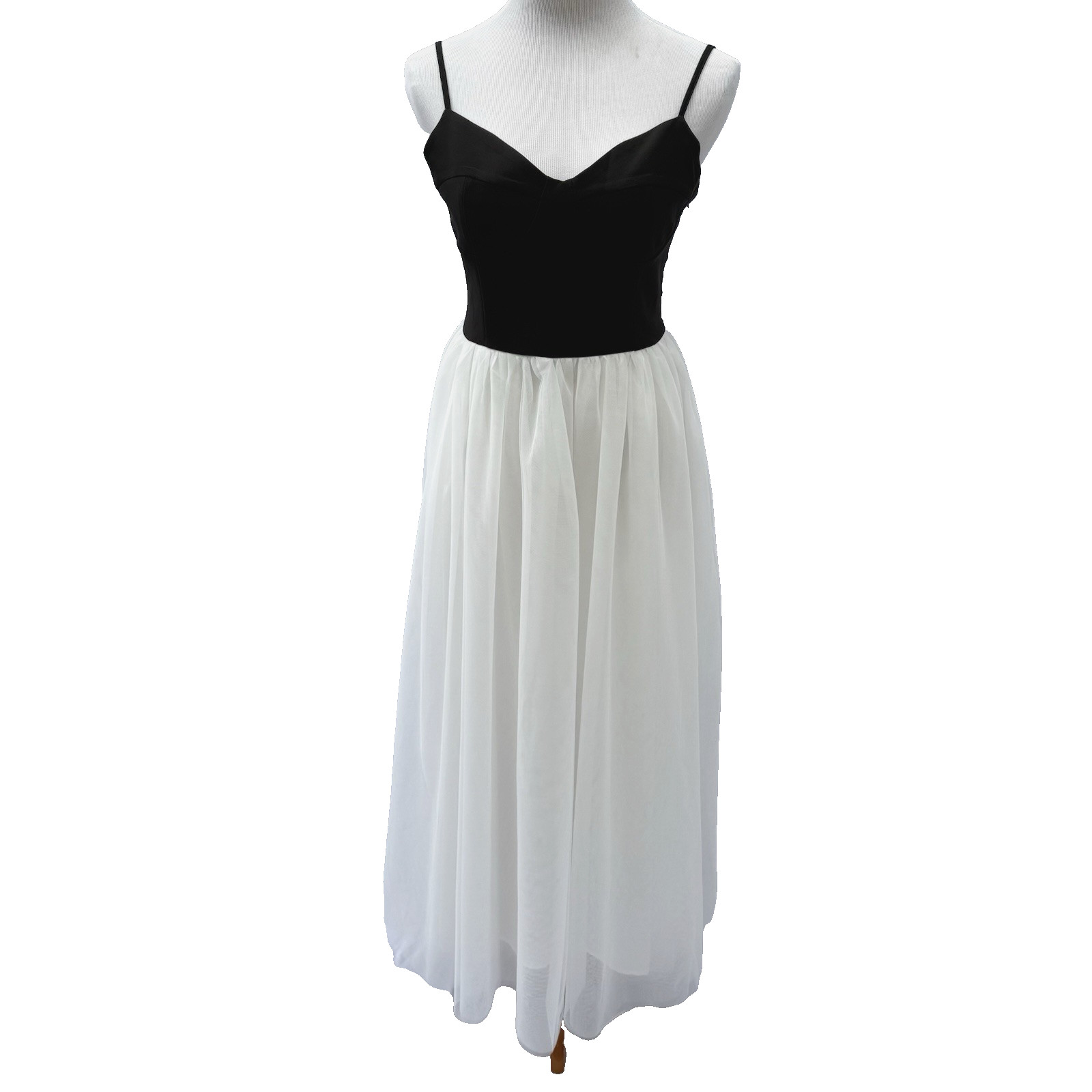 COMMENSE Revolve Maxi Dress Black Bustier Corset White Tulle L Minimalist NEW