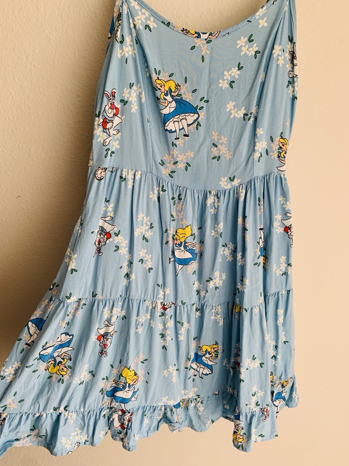 S Juniors Alice In Wonderland Tiered Dress White Rabbit Vintage Disney Cartoon
