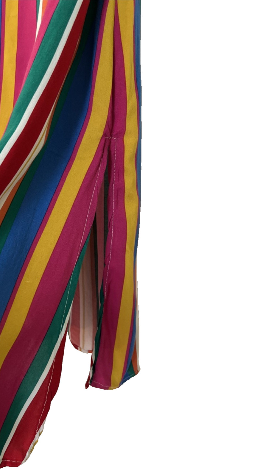 Blue Rain Rainbow Striped Cami Wrap Midi Dress Small Multi-Color Summer Sundress