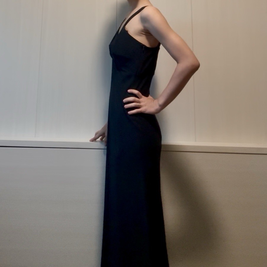 GIANFRANCO FERRE STUDIO Strappy V Neck Long Formal Blue Black Crepe Gown Small
