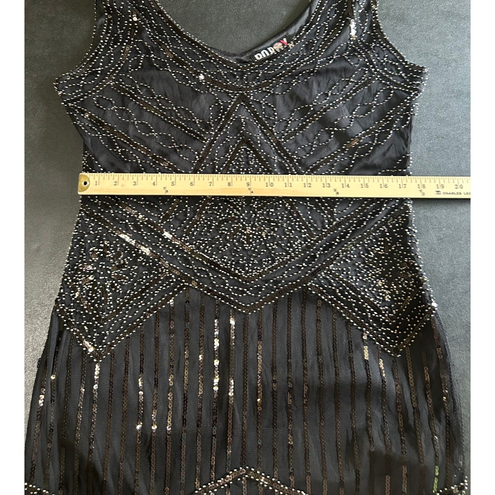 RO ROX Flapper Dress Sz 2XL Black Beaded Sequin Fringe Gatsby VTG 20s Style