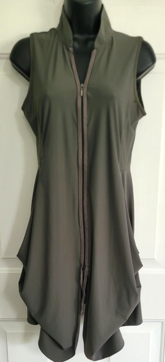 Sun Light Womens Khaki Green Sleeveless Round Neck Knee Length Dress Size S