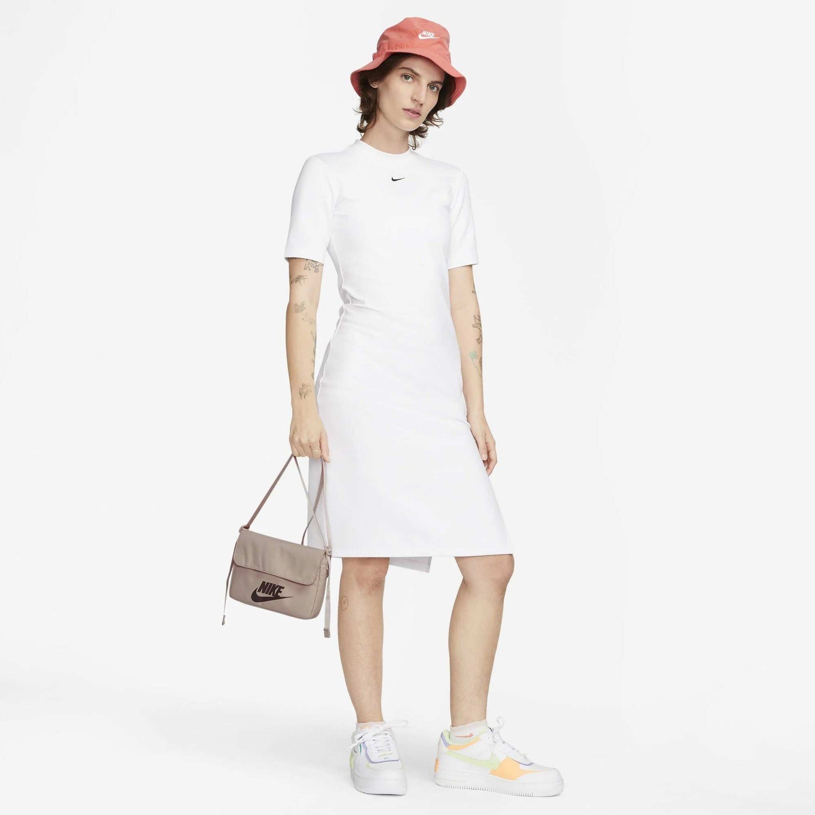 Nike Sportswear Essential Dress Womens Medium White Mock Neck Bodycon DV7878-100