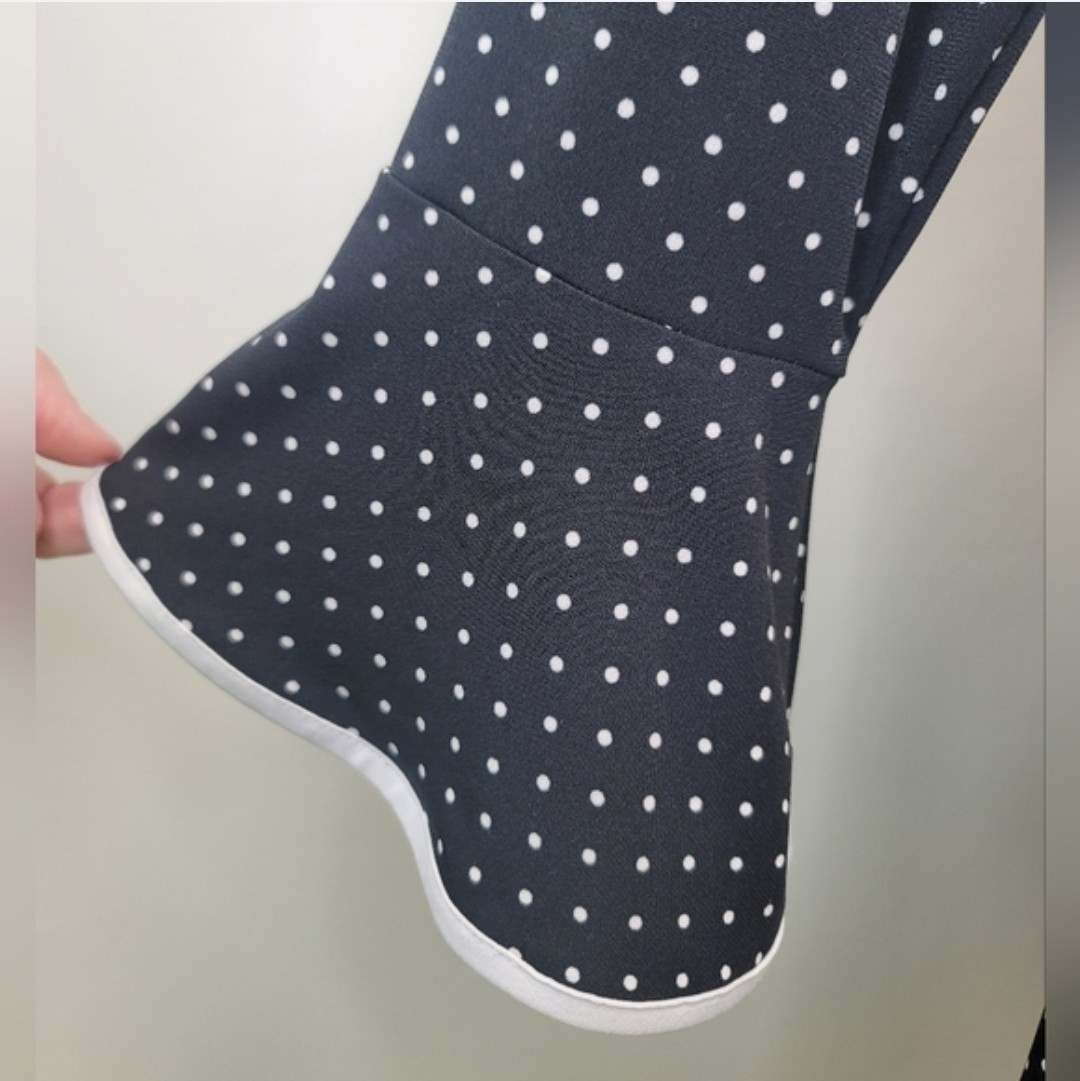 MICHAEL Michael Kors Polka Dot Flounce Dress Bell Sleeve Black White Mini Sz M
