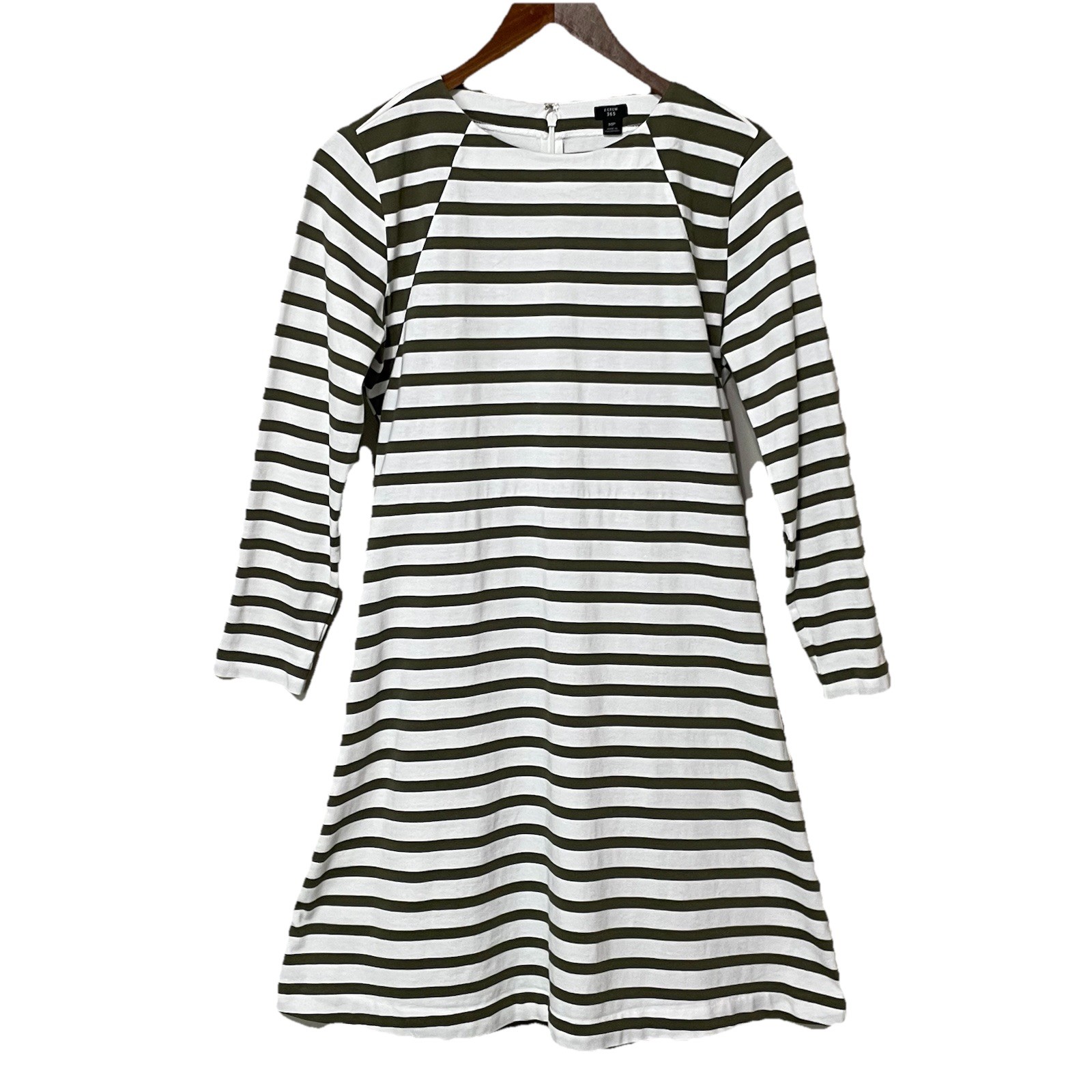 J Crew 365 Dress Green Striped Long Sleeve Stretch Womens Sz MP Classic City
