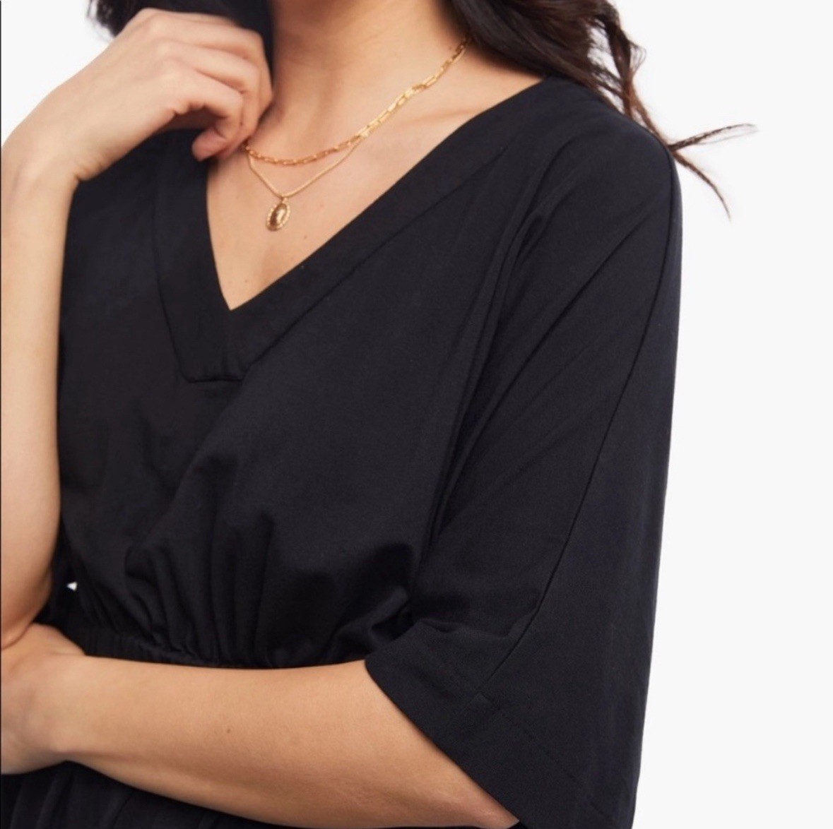 ABLE Womens Nina Dolman Midi Dress Size L Black Cotton Modal Stretch Minimalist