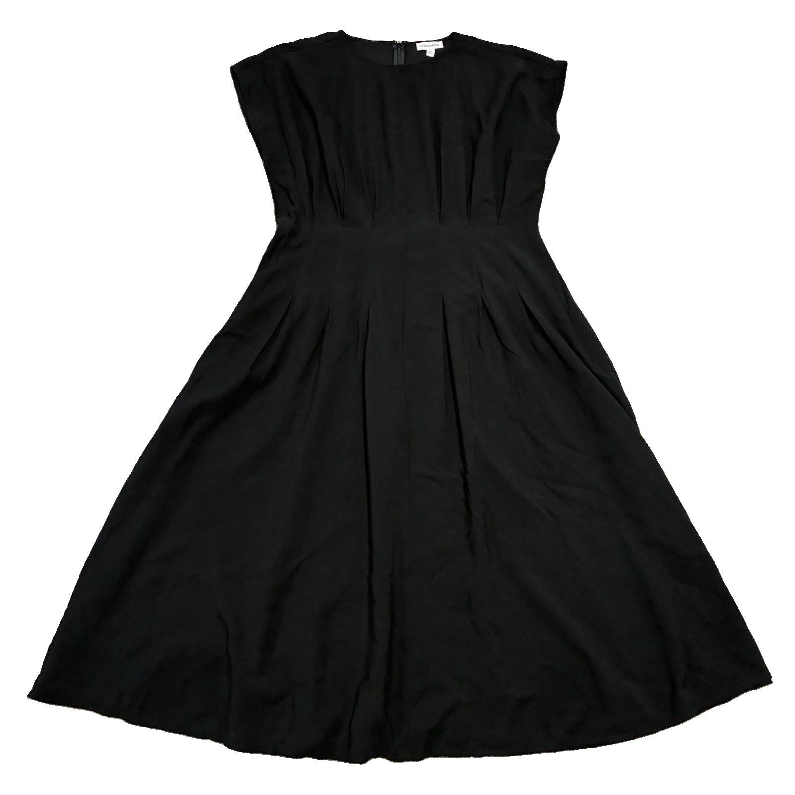 Nordstrom Pleated Fit & Flare Midi Dress Women’s Large Black Cocktail Date 58665