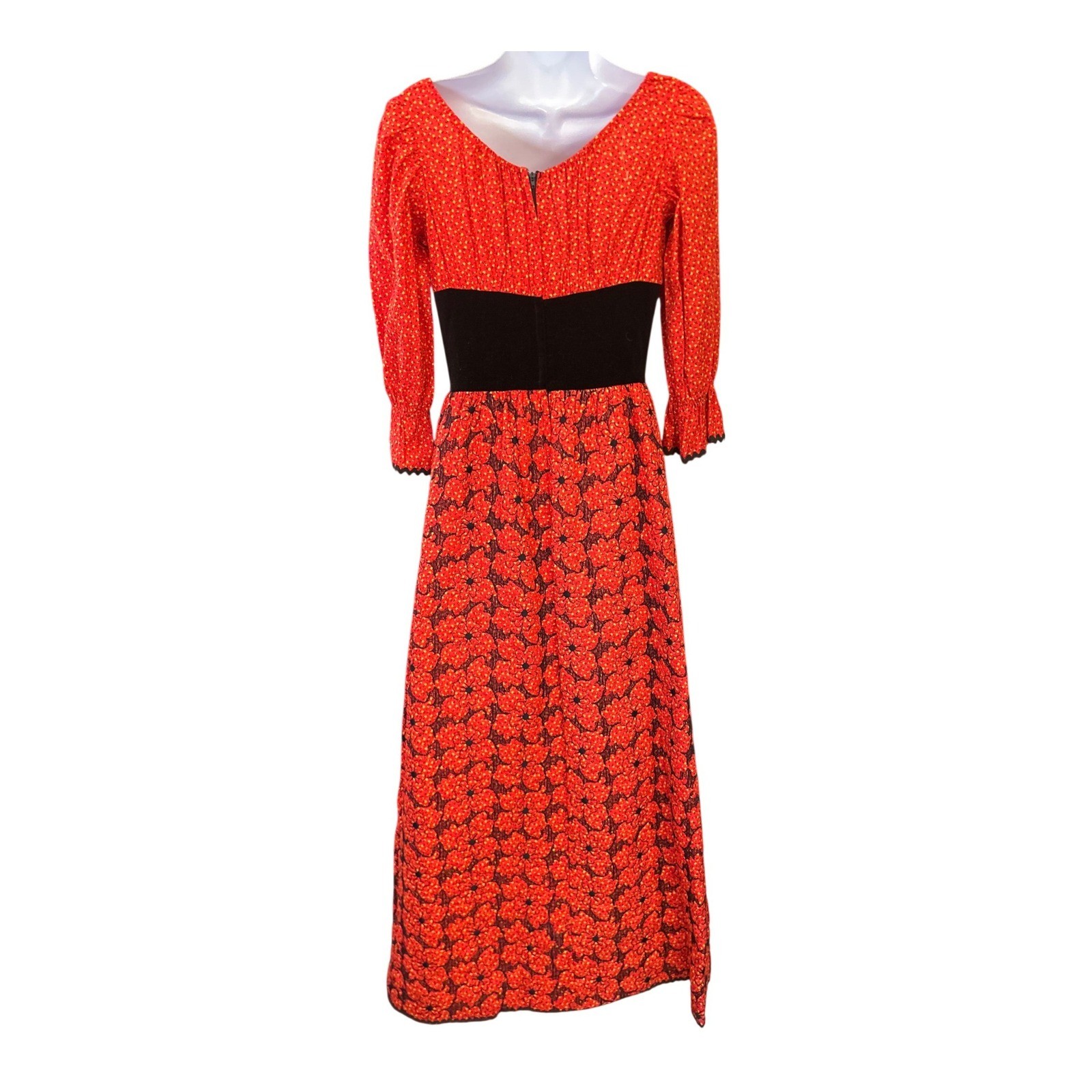 Vintage 70s 80s Tracy Petites Quilted Prairie Dress Calico Floral Ric Rac Corset