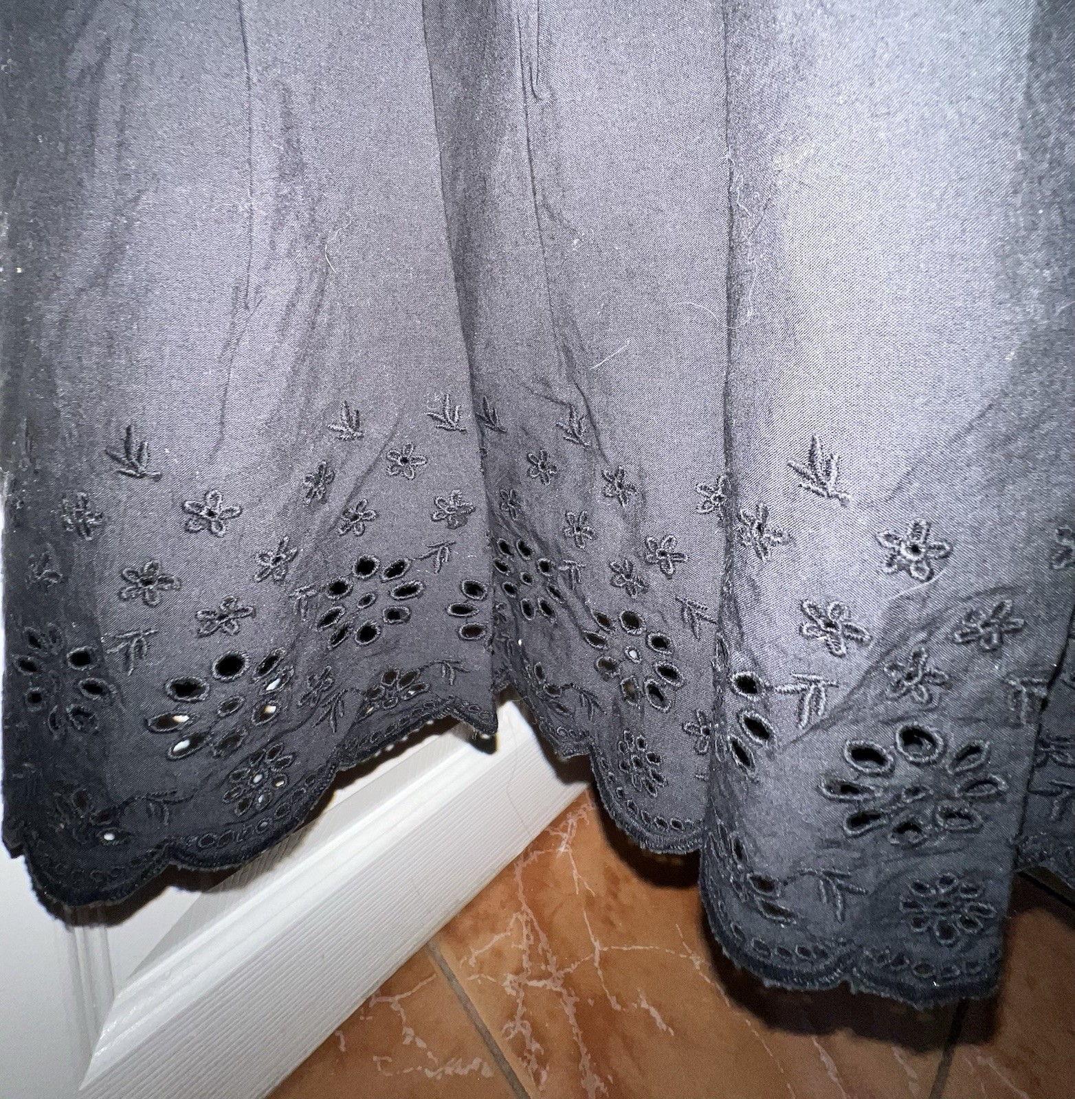 Nordstrom BP 100% Cotton Black Maxi Sundress w Eyelet Hem and Ruffled Straps. S