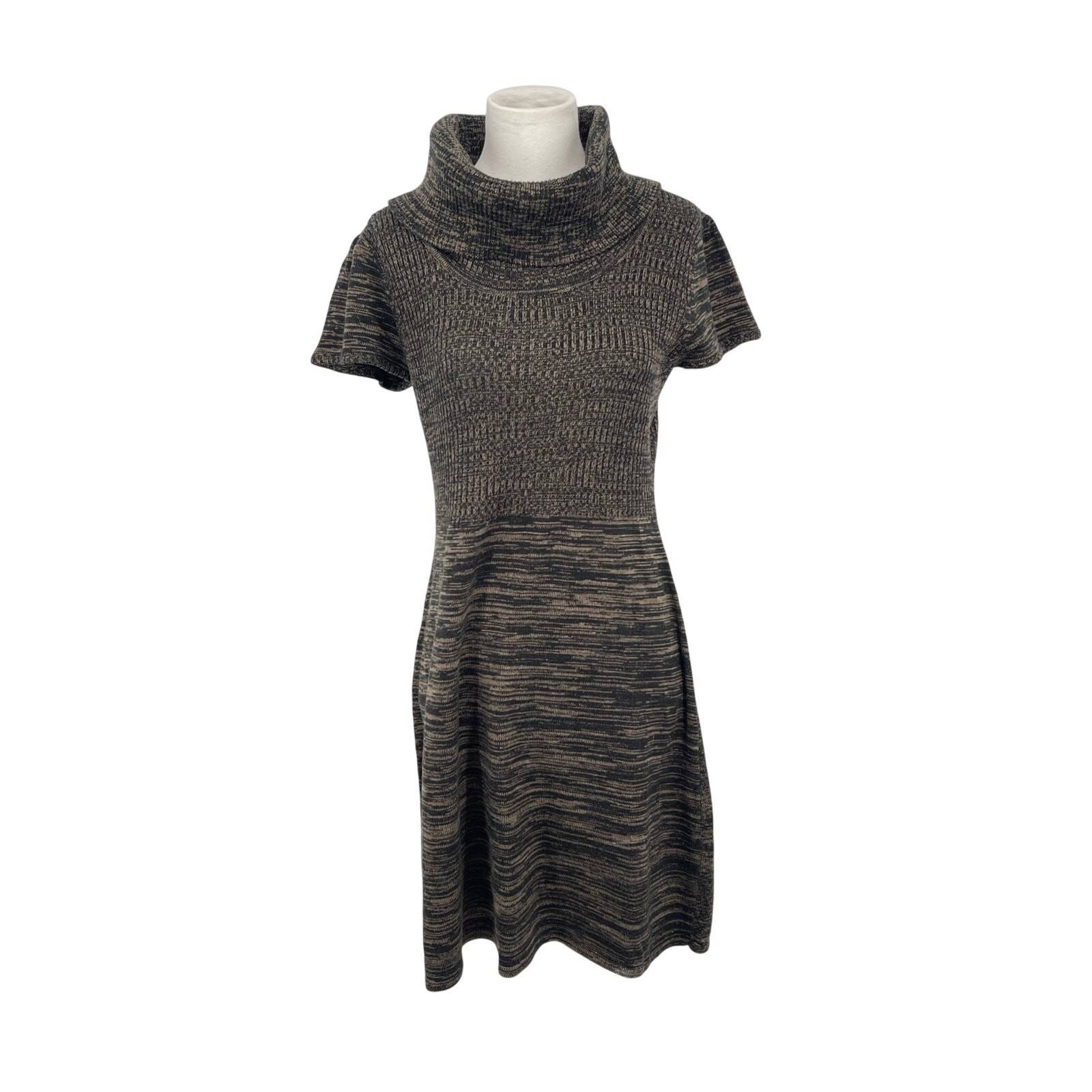 Calvin Klein Sweater Dress Size S Brown Variegated Short Sleeve Cowl Neck Size S