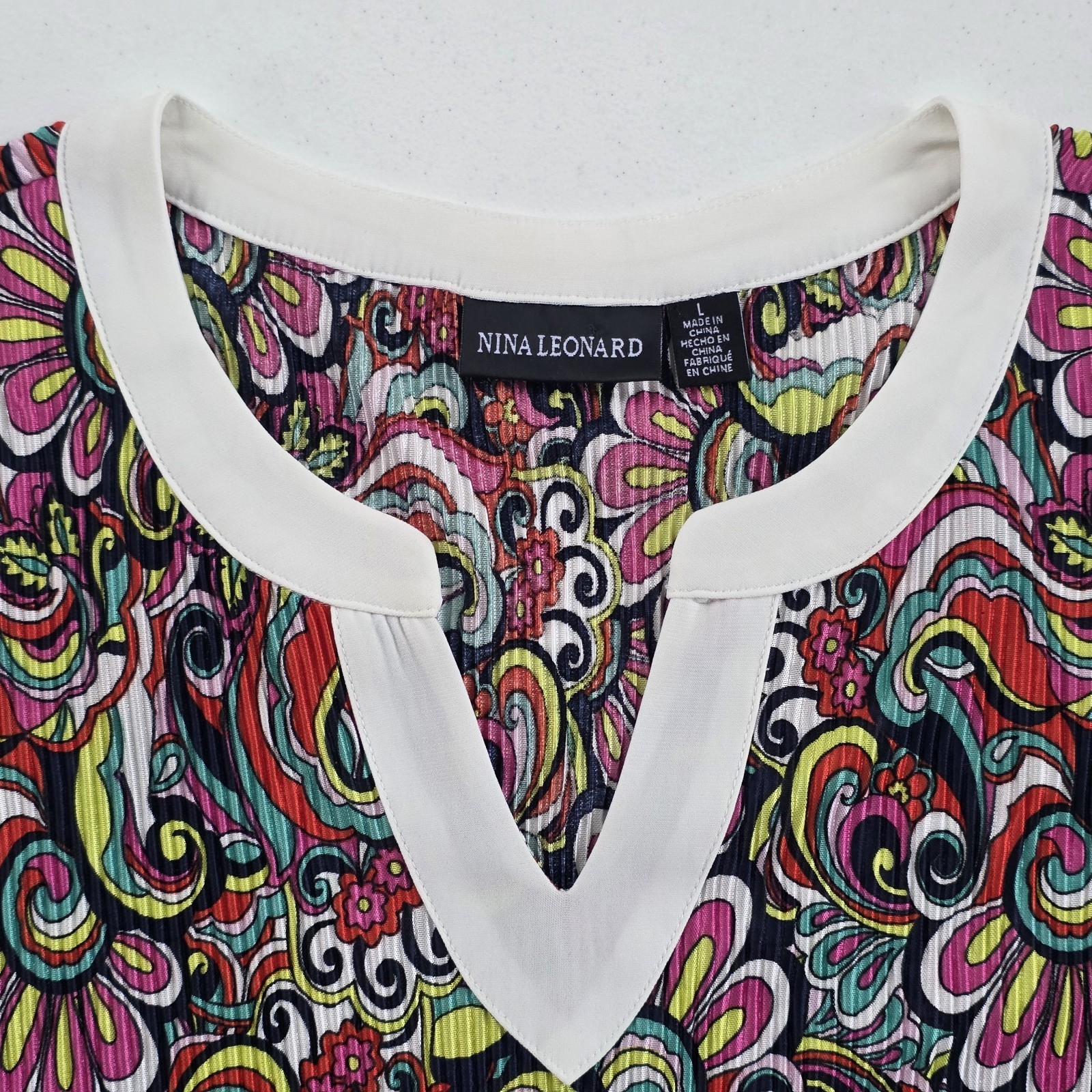 Nina Leonard Multicolor Floral Shift Midi Dress V-Neck Sleeveless Size L