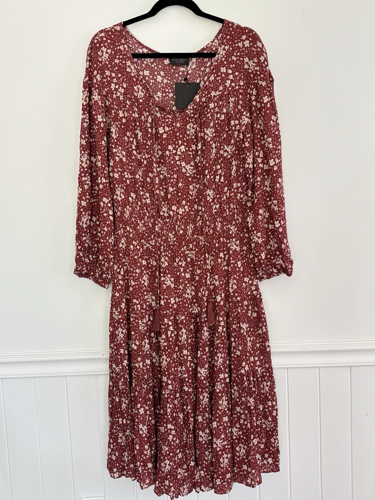 Dress Forum Floral Smocked Tiered Midi Dress Size Large NEW Cottage Boho *B59