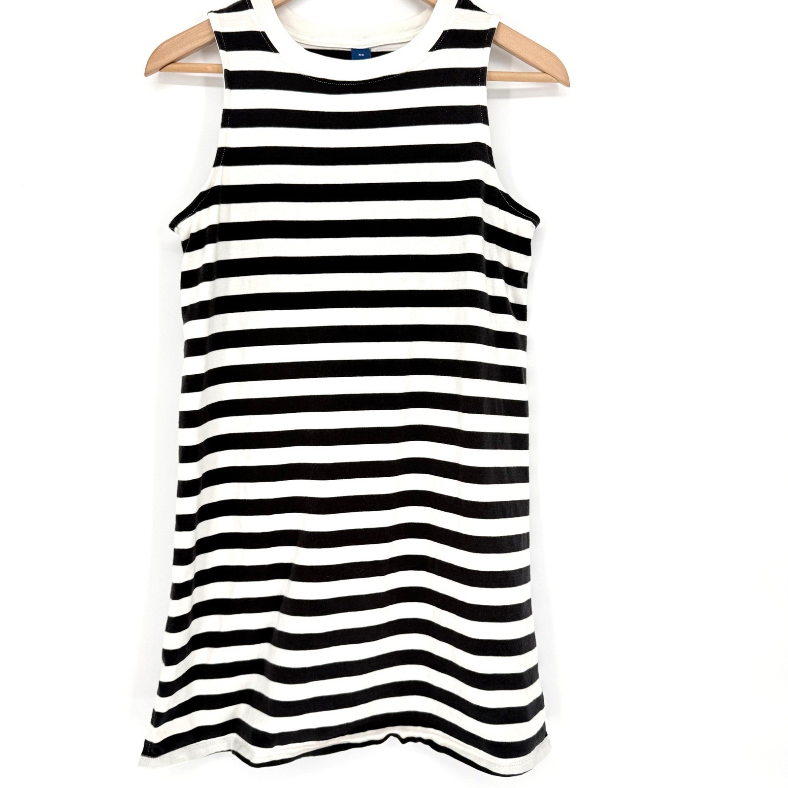 Nautical Black White Striped Sleeveless Cotton Shift TShirt Mini Dress XS Preppy