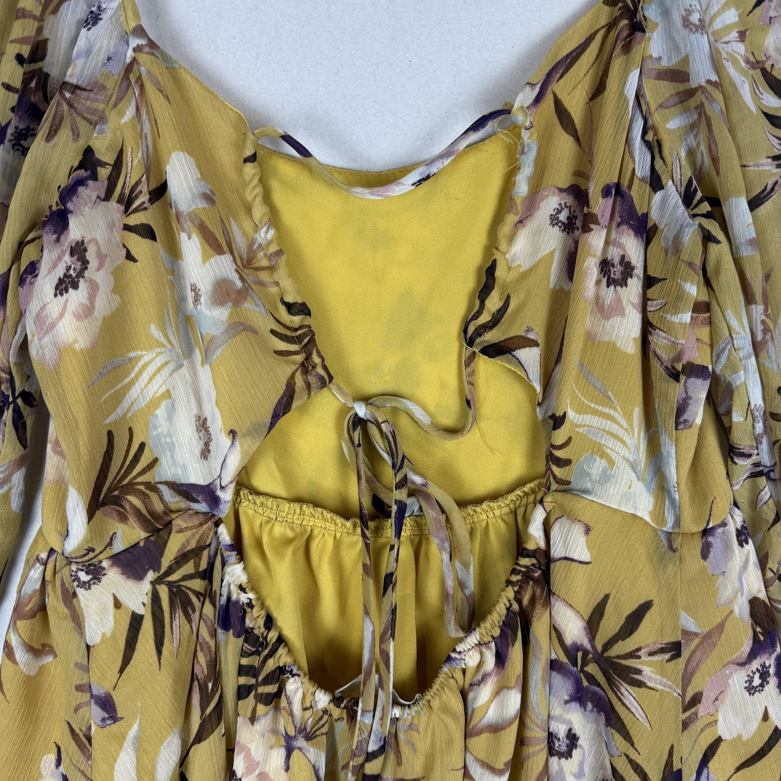 By Together Dress Womens Large Yellow Floral Long Sleeve Cutout Sundress Boho