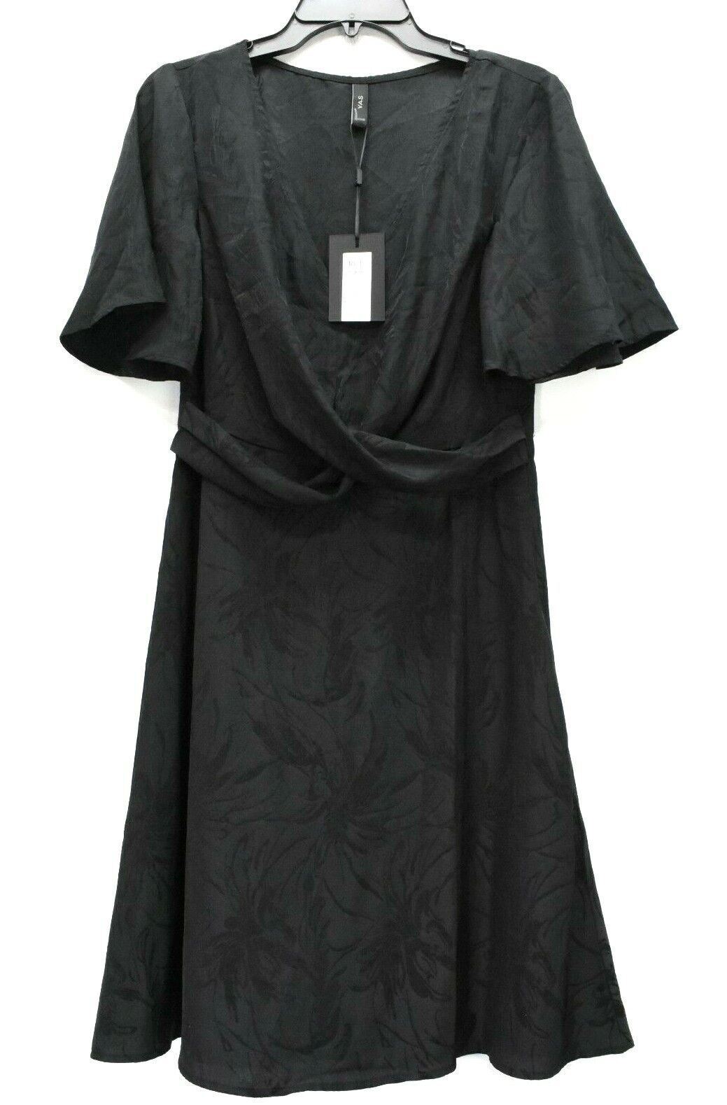 Y.A.S Womens Floral Black Short Kimono Sleeve V Neck Casual A Line Dress M