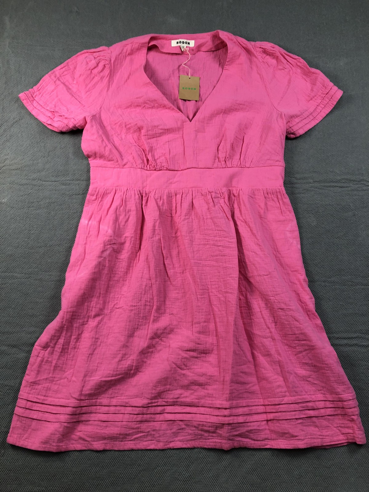 Boden Dress Womens 14 Pink V Neck Puff Sleeve Cotton Fit Flare Sundress NWT
