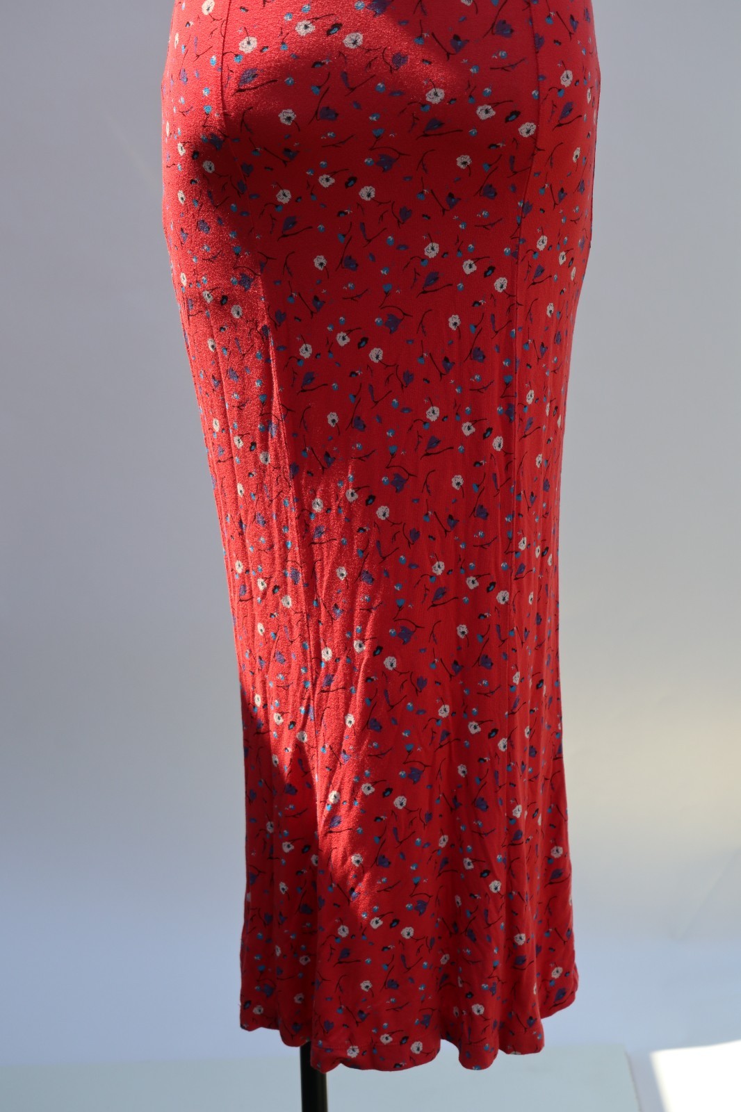 Free People Red Rayon Stretchy Jersey Floral Bodycon Tshirt Maxi Dress Women S