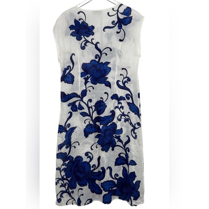 Johnny Was Workshop Blue Floral Ramie Maxi Dress Boho Resort Size M EUC