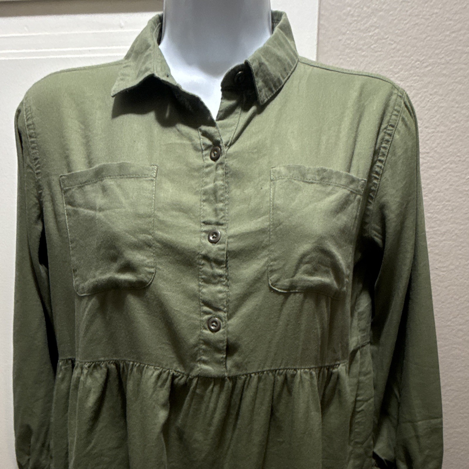 Old Navy Green Collared Shirt Dress XL 14-16 Button-Front Cotton Viscose