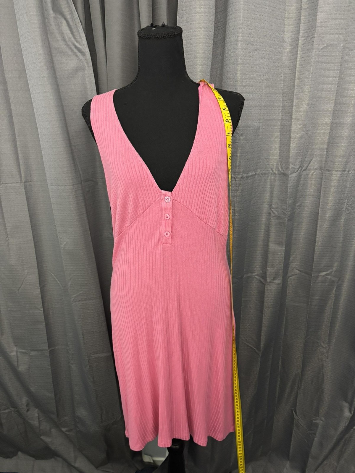 Reformation Paso Ribbed Knit Tank Dress Womens XL Pink Button Front Loungewear