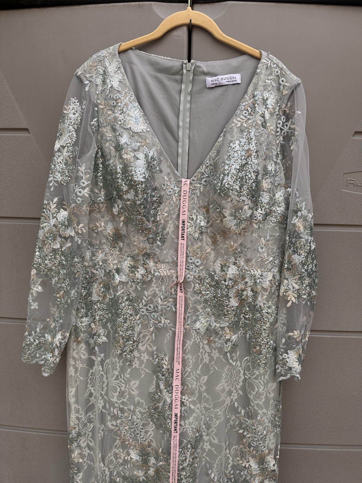 Mac Duggal Floral Embellished V-Neck Illusion Long Sleeve Gown 67539 Seamist 18