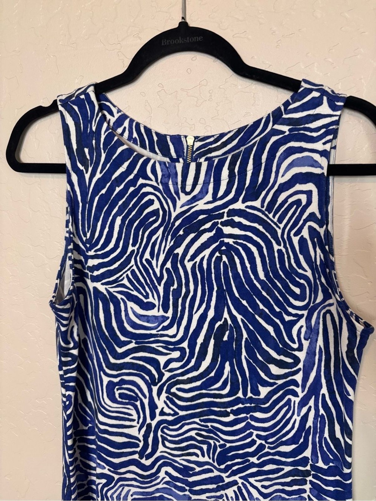 Tommy Bahama Blue White Zebra Print Sleeveless Shift Dress Women’s Medium