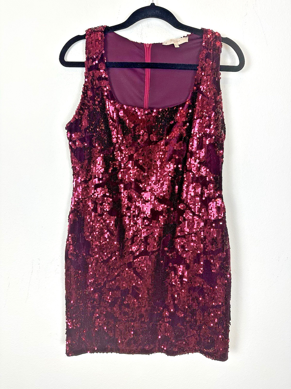 VINTAGE SATEEN Women’s XL Mini Tank Dress Party Club Red Sequin Velvet Burnout