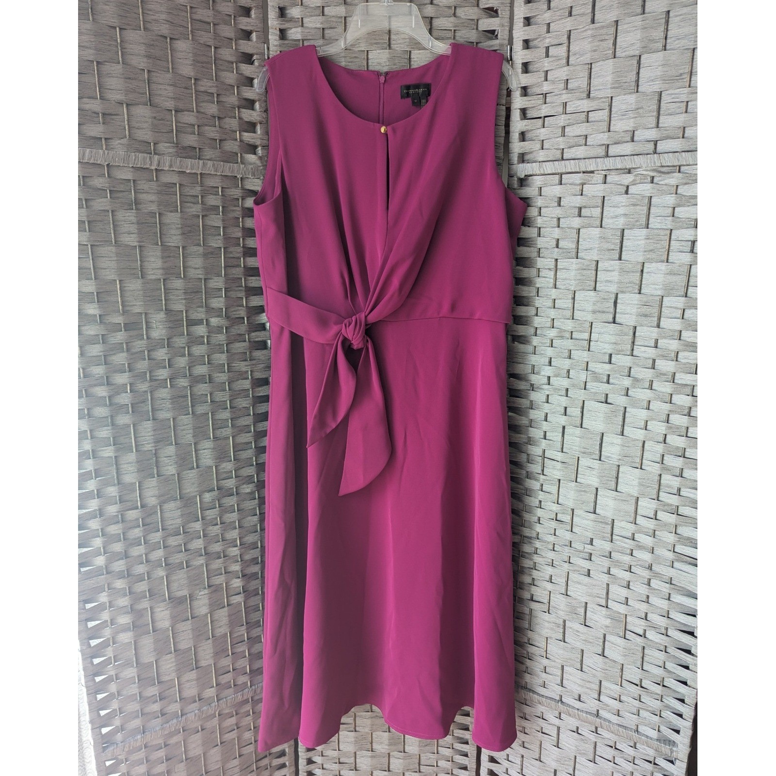 Donna Karan New York Midi Dress Magenta Front Tie Sleeveless Sz 16 Polished EUC