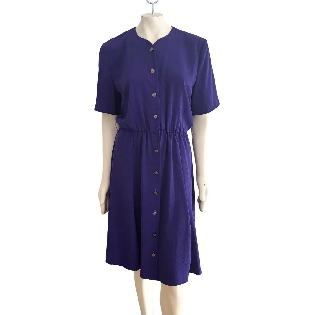Vintage 80s EJM Button Front Midi Dress in Purple WOMEN’S 10 PETITE
