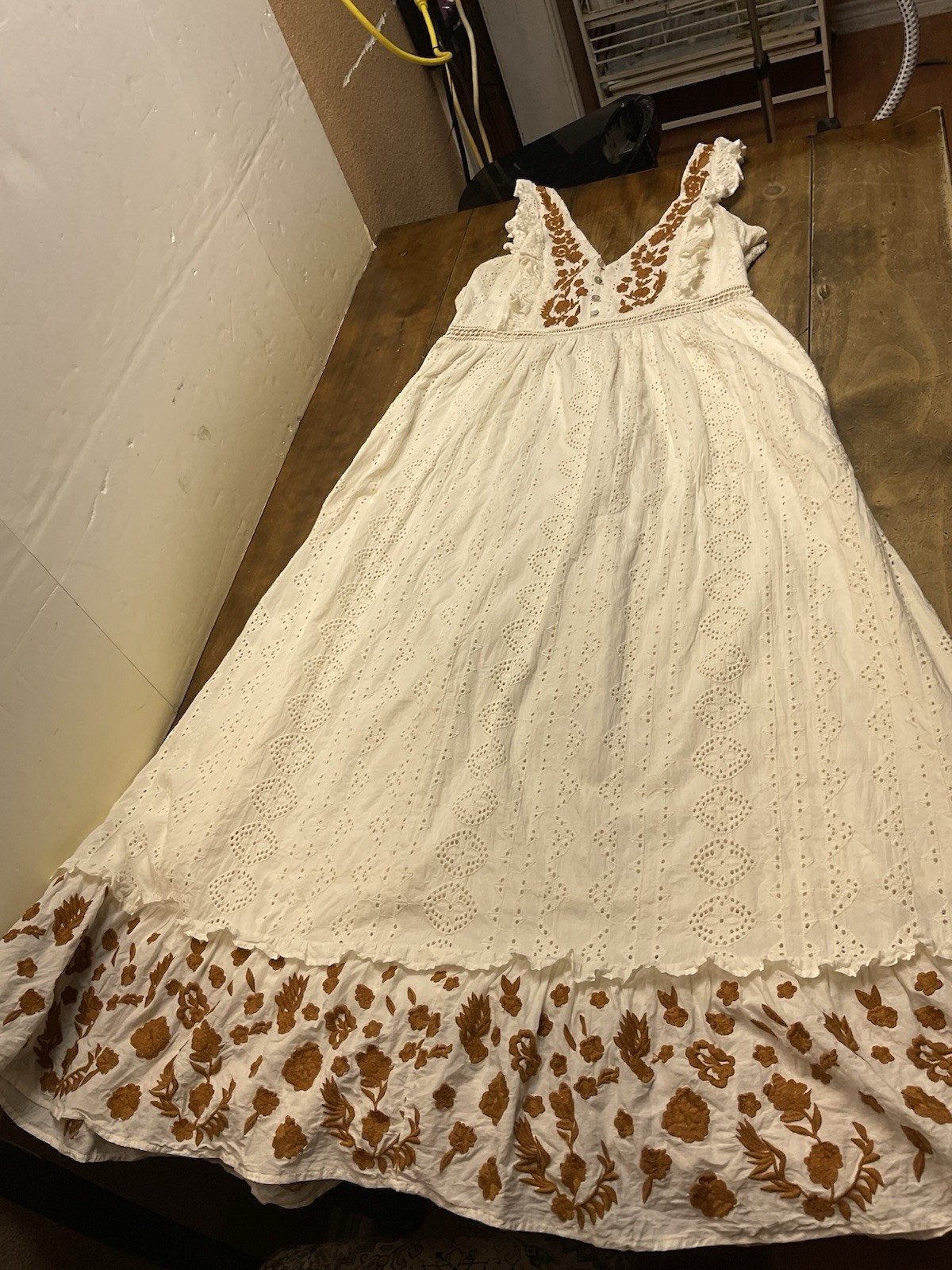 Anthropologie Allison New York Esperanza Embroidered Eyelet Maxi Dress Large
